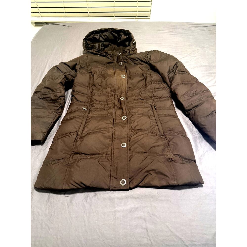 Eddie Bauer Goose Down Puffer Jacket Womens Small Snap Front Insulated Coat